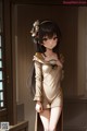 Anime girl with long black hair standing in front of a window.